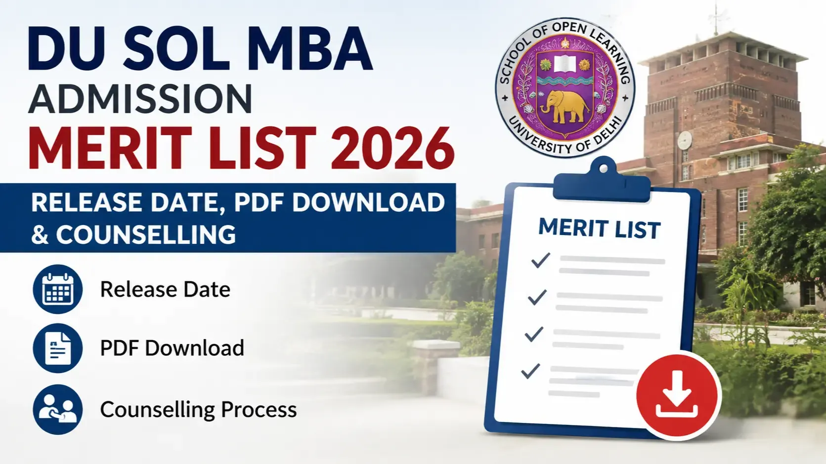 DU SOL MBA Admission Merit List 2026: Release Date, PDF Download & Counselling